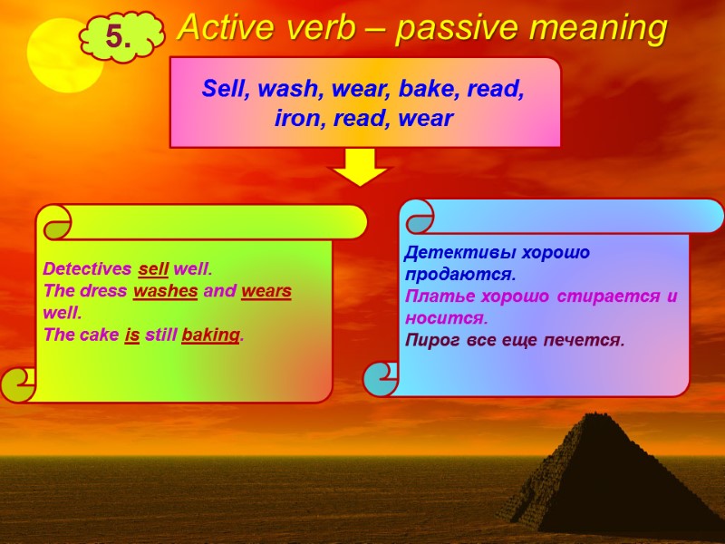 Sell, wash, wear, bake, read, iron, read, wear Active verb Sell, wash, wear, bake, read, iron, read, wear Active verb